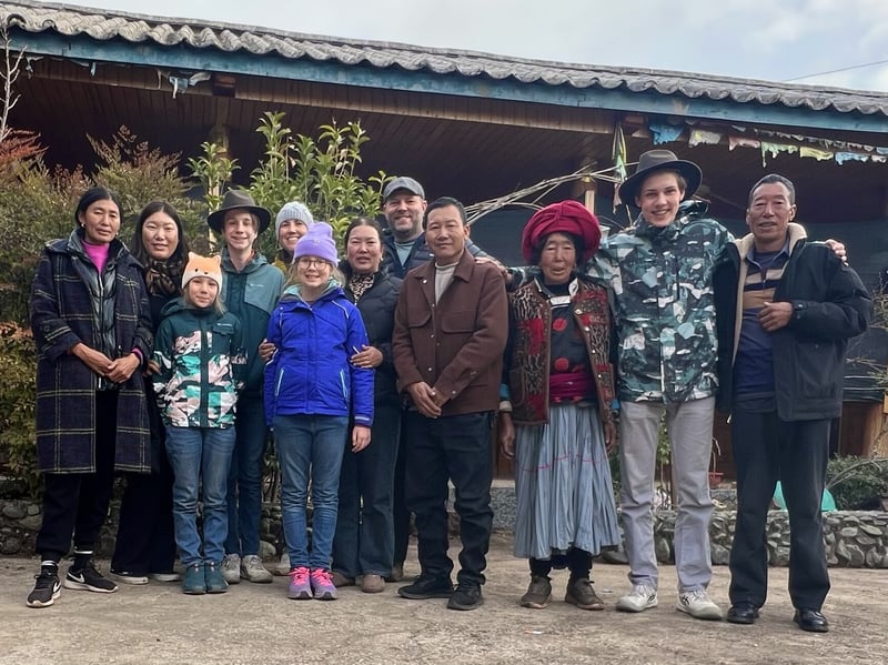 Our family staying with friends in a Pumi village